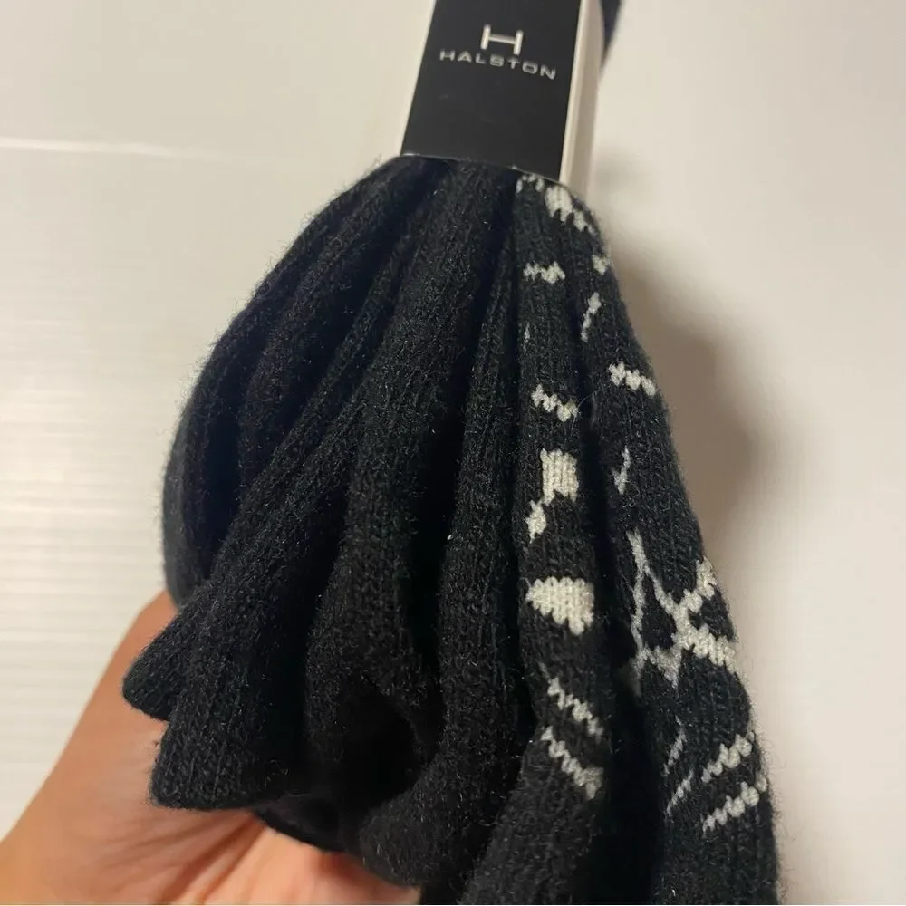 H Halston wool blend socks black/print 2 pairs NEW
